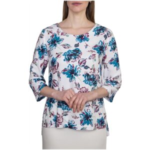 Блуза Galar, классический стиль, прямой силуэт, укороченный рукав, флористический принт, размер 46, белый