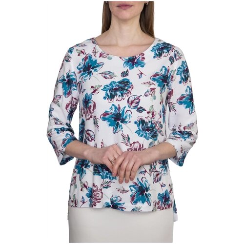 Блуза Galar, классический стиль, прямой силуэт, укороченный рукав, флористический принт, размер 52, белый