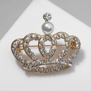 Брошь Queen fair - Корона монарха, цвет белый в золоте, из металла, 1 шт.