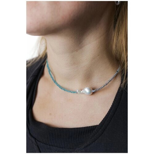 Чокер ожерелье Carolon для женщин / Стильный чокер на шею / Ожерелье из ювелирного стекла и перламутрового жемчуга 37 см