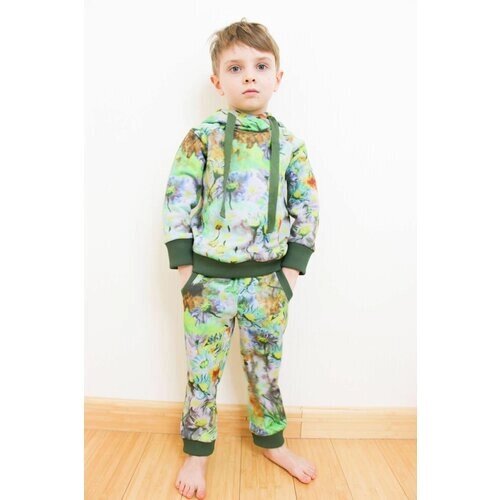 Детский костюм с авторским принтом "PASTEL-HAKI"для мальчика /хаки/спортивный /премиальный футер 70% хлопок/размер 80-86