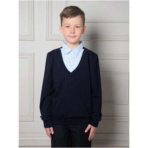 Джемпер обманка, рубашка, школьная одежда для мальчика / Белый слон 4736 (св-голубой) р. 140