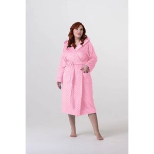 Халат Everliness средней длины, длинный рукав, карманы, капюшон, пояс, банный, размер 44, розовый