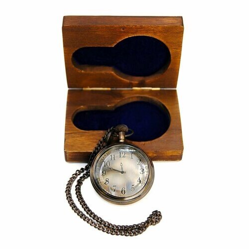 Карманные часы , кварцевые, латунь, с секундной стрелкой, с крышкой, на цепочке, коричневый