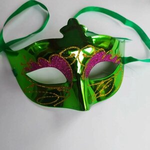 Карнавальная маска декоративная, блестит. с нанесением, зеленая