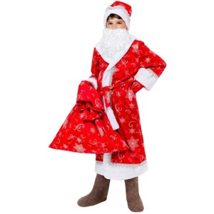 Карнавальный костюм Дед Мороз детский красный плюш Пуговка рост 122