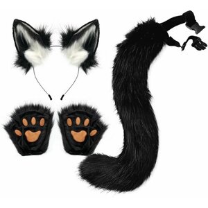 Карнавальный набор аниме ободок ушки кошки перчатки лапки и хвост