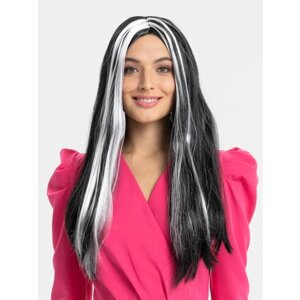 Карнавальный праздничный парик из искусственного волоса Riota, черно-серый, 55 см