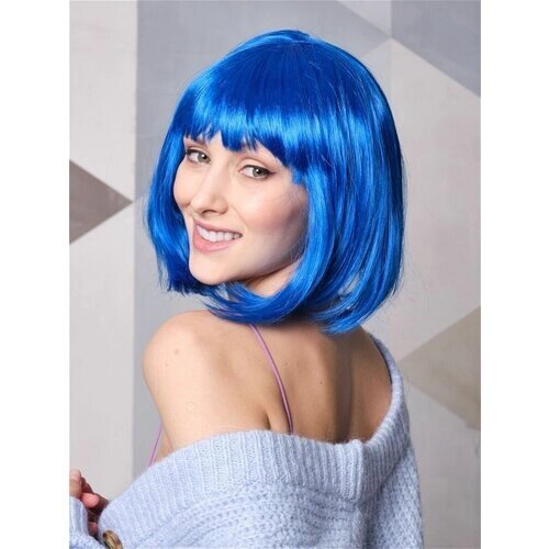 Карнавальный праздничный парик из искусственного волоса Riota Каре, голубой