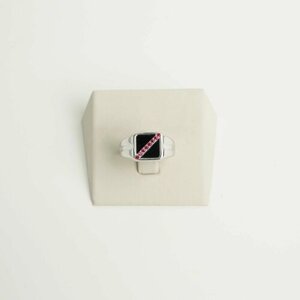 Кольцо CORDE Серебряная печатка (серебряное кольцо) с натуральными рубинами, серебро, 925 проба, родирование, рубин, оникс, розовый