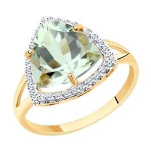Кольцо Diamant, красное золото, 585 проба, фианит, аметист, размер 18