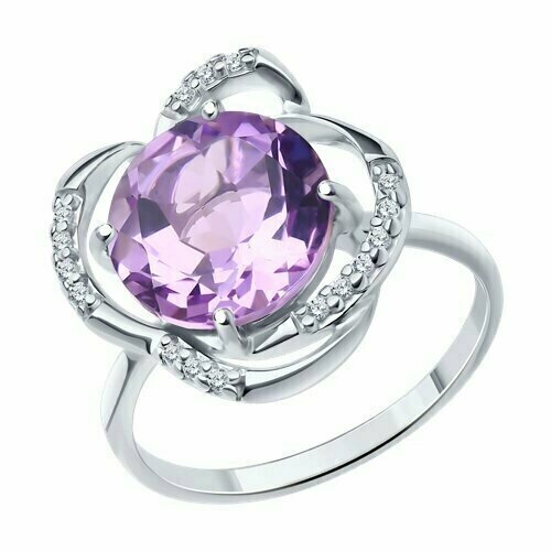 Кольцо Diamant online, серебро, 925 проба, фианит, аметист, размер 17.5, фиолетовый