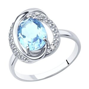Кольцо Diamant online, серебро, 925 проба, фианит, топаз, размер 16.5