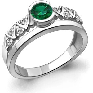 Кольцо Diamant online, серебро, 925 проба, изумруд синтетический, фианит, размер 20, зеленый