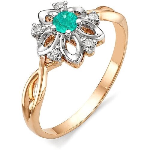 Кольцо Diamant online, золото, 585 проба, бриллиант, изумруд синтетический, размер 19