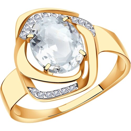 Кольцо Diamant online, золото, 585 проба, фианит, горный хрусталь, размер 19