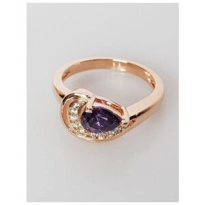 Кольцо Lotus Jewelry, бижутерный сплав, золочение, аметист, размер 17, фиолетовый