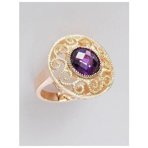 Кольцо Lotus Jewelry, бижутерный сплав, золочение, аметист, размер 18, фиолетовый