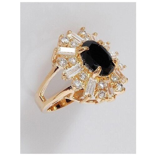 Кольцо Lotus Jewelry, бижутерный сплав, золочение, фианит, размер 19, черный