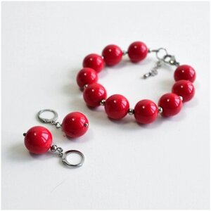Комплект бижутерии Tularmodel: серьги, браслет, размер браслета 18 см., красный