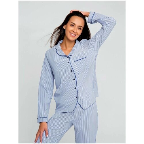 Комплект RAPOSA, блуза, брюки, длинный рукав, размер 42, голубой