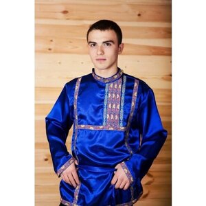 Косоворотка Дмитрий, русская народная рубаха, синяя 56-58
