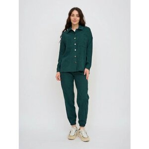 Костюм BrandStoff, рубашка и брюки, повседневный стиль, свободный силуэт, манжеты, пояс на резинке, карманы, размер 42, зеленый