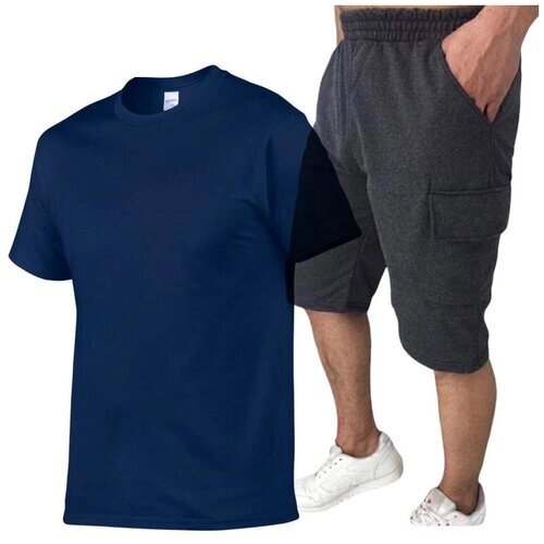 Костюм , футболка и шорты, классический стиль, размер 50, синий