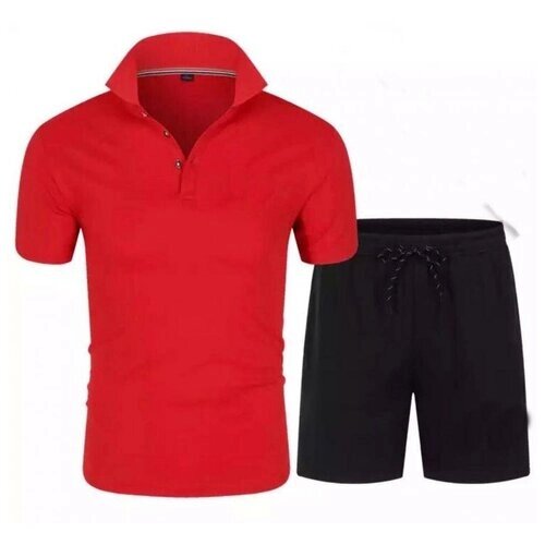 Костюм , футболка и шорты, размер 52, красный