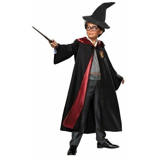 Костюм Гарри Поттер размер 32, рост 122 (мантия с капюшоном и нашивкой, шляпа, очки, волшебная палочка)