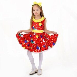 Костюм карнавальный "Стиляги 1", платье красное в горох, повязка, р. 36, рост 140 см, для девочки