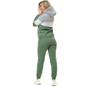 Костюм NSD-STYLE, толстовка и брюки, спортивный стиль, полуприлегающий силуэт, капюшон, карманы, размер 52, зеленый, серый