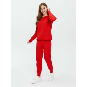 Костюм, свитшот и брюки, повседневный стиль, свободный силуэт, размер 46-48, красный