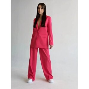 Костюм, жакет и брюки, классический стиль, прямой силуэт, пояс на резинке, размер 48, красный