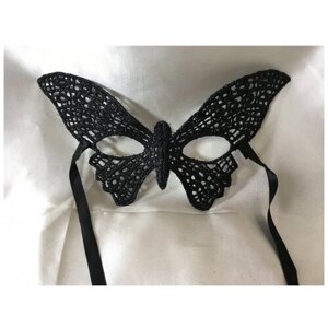Кружевная маска "Бабочка", черная с блестками (10224)