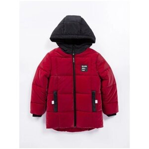 Куртка с капюшоном для мальчика 6-9 лет, MDM MiDiMOD GOLD, размер 116-122, цвет бордовый/черный