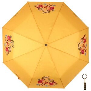 Мини-зонт FLIORAJ, автомат, 3 сложения, купол 116 см, 8 спиц, система «антиветер», чехол в комплекте, для женщин, желтый