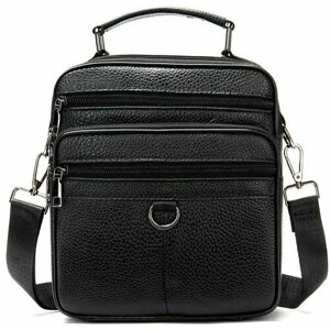 Мужская сумка планшет / через плечо из натуральной кожи черная 23,5х20х6 см