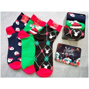 Мужские носки МАСТЕР ХЛОПКА, 3 пары, на Новый год, подарочная упаковка, размер 41-47, черный