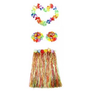 Набор гавайское ожерелье 96 см, лиф "Лилия лифчик" из цветов, юбка разноцветная с цветочками 60 см