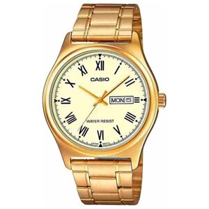 Наручные часы CASIO Часы японские наручные мужские кварцевые на браслете Casio MTP-V006PG-9B, золотой