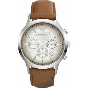 Наручные часы EMPORIO ARMANI Мужские наручные часы Emporio Armani коричневые кварцевые оригинальные, серебряный