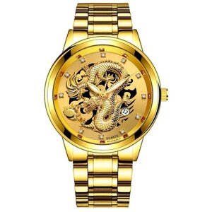Наручные часы FNGEEN Элегантные мужские наручные кварцевые часы с драконом, золотой