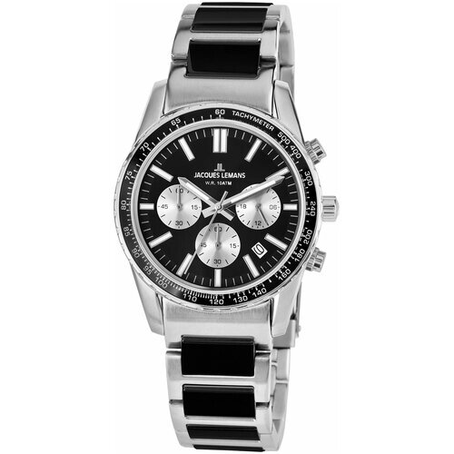 Наручные часы JACQUES LEMANS Часы наручые Jacques Lemans 1-2059G, серебряный, черный
