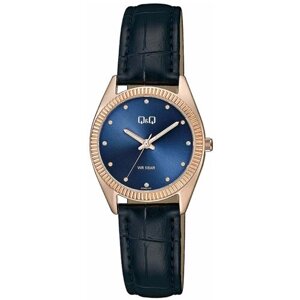Наручные часы Q&Q Q&Q QZ49-102 женские кварцевые наручные часы в золотистом корпусе, синий, черный