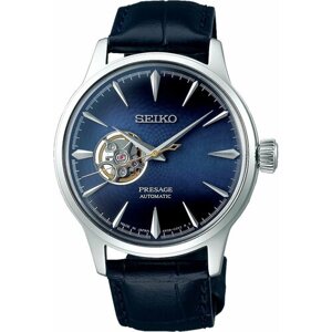 Наручные часы SEIKO Часы японские наручные мужские механические с автоподзаводом на ремне Seiko SSA405J1*4R38, скелетон, синий, серебряный