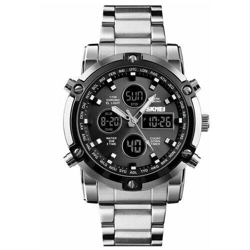 Наручные часы SKMEI Часы Skmei/Скмей 1389, мужские, таймер, секундомер Серебристые/Черные, серебряный