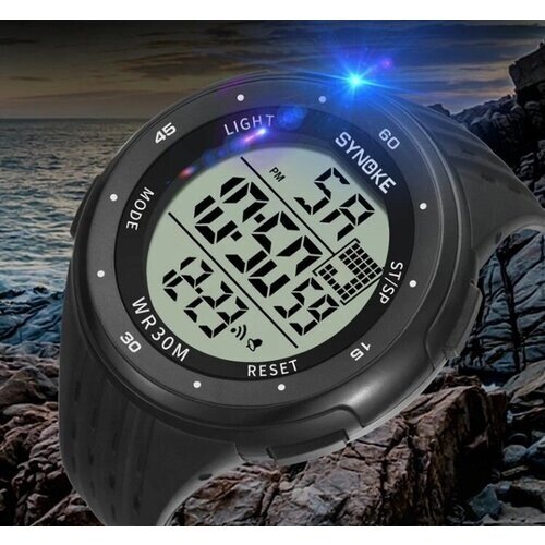 Наручные часы SYNOKE Часы наручные мужские/спортивные/водонепроницаемые/электронные/с функцией таймера, будильника, секундомера, календаря/ Двойное время/ С подсветкой, черный