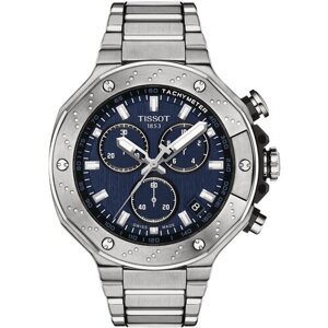 Наручные часы TISSOT T-Sport Мужские швейцарские часы-хронограф Tissot T-Race Chronograph 2022 T141.417.11.041.00 (T1414171104100) с гарантией, серебряный, синий