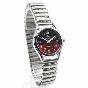 Наручные часы женские кварцевые с эластичным ремешком без застёжки, красный, серебряный